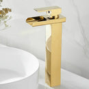 GobekUsa Gold Waterfall Basin Faucet, Deck Mounted Mixer Tap for Bathroom Sink