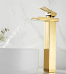 GobekUsa Gold Waterfall Basin Faucet, Deck Mounted Mixer Tap for Bathroom Sink