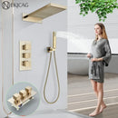 GobekUsa Gold Thermostatic Rain Waterfall Shower Faucet Set - Wall Mounted Shower System