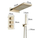GobekUsa Gold Thermostatic Rain Waterfall Shower Faucet Set - Wall Mounted Shower System