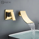 GobekUsa Gold Waterfall Wall Mount Faucet for Bathroom Basin Mixer Tap