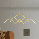 GobekUsa Modern Gold Metal LED Island Light Fixture for Dining Room - Wave Design, White/Warm Light