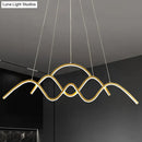 GobekUsa Modern Gold Metal LED Island Light Fixture for Dining Room - Wave Design, White/Warm Light