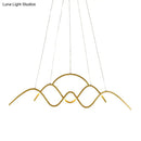 GobekUsa Modern Gold Metal LED Island Light Fixture for Dining Room - Wave Design, White/Warm Light