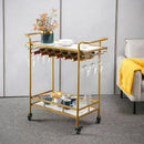 GobekUsa Drinks Trolley Wine Rack Bar Cart Glass Cup Holder Kitchen Dining Black Gold