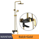 GobekUsa Black Brass Wall Mounted Bathtub Faucet Set - Rain Shower Head, Handheld, Square