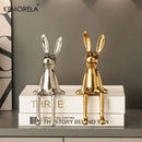 Modern gold white & silver sitting rabbit ornament living room decor by Decorbites