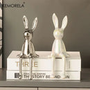 Modern gold white & silver sitting rabbit ornament living room decor by Decorbites