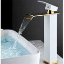 GobekUsa Gold White Waterfall Brass Bathroom Basin Faucet Mixer Tap Hot Cold Sink