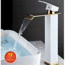 GobekUsa Gold White Waterfall Brass Bathroom Basin Faucet Mixer Tap Hot Cold Sink
