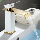 GobekUsa Gold White Waterfall Brass Bathroom Basin Faucet Mixer Tap Hot Cold Sink