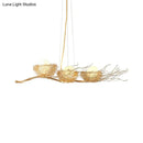 GobekUsa Gold Wire Mesh Bird Nest Chandelier - Modern 3-Light Island Lighting for Restaurants