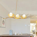 GobekUsa Gold Wire Mesh Bird Nest Chandelier - Modern 3-Light Island Lighting for Restaurants