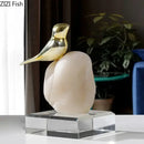 GobekUsa Golden Bird Statue Crystal Base Desk Ornament, Gold-plated Modern Home Decoration