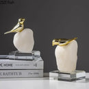 GobekUsa Golden Bird Statue Crystal Base Desk Ornament, Gold-plated Modern Home Decoration