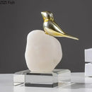 GobekUsa Golden Bird Statue Crystal Base Desk Ornament, Gold-plated Modern Home Decoration