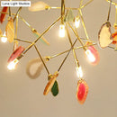 GobekUsa Modern Metal LED Island Light Fixture with Agate Accent, Warm/White Light – Branch Design, Golden Pendant Lighting for Living Room