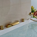 GobekUsa Golden Brass Bathtub Faucet with Handheld Shower - Deck Mounted