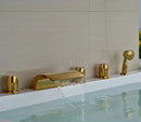 GobekUsa Golden Brass Bathtub Faucet with Handheld Shower - Deck Mounted