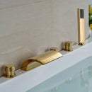 GobekUsa Golden Brass Bathtub Faucet with Handheld Shower - Deck Mounted