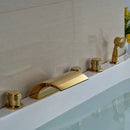 GobekUsa Golden Brass Bathtub Faucet with Handheld Shower - Deck Mounted