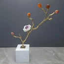 GobekUsa Crystal Flower Tree Sculpture: Golden Branches with Marble Base