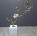 GobekUsa Crystal Flower Tree Sculpture: Golden Branches with Marble Base