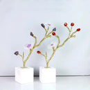 GobekUsa Crystal Flower Tree Sculpture: Golden Branches with Marble Base