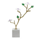 GobekUsa Crystal Flower Tree Sculpture: Golden Branches with Marble Base