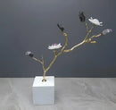 GobekUsa Crystal Flower Tree Sculpture: Golden Branches with Marble Base