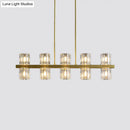 GobekUsa Modern Golden Cylindrical Crystal Pendant Light with 10/20 Island Lights for Dining Tables