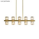 GobekUsa Modern Golden Cylindrical Crystal Pendant Light with 10/20 Island Lights for Dining Tables