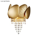 GobekUsa Modern Egg Shaped Wall Mount Light with 2 Metal Lights - Golden Sconce Lighting, Clear Crystal Draping