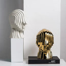 GobekUsa Geometric Ceramic Head Sculpture | Golden Alien Figurine