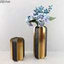 GobekUsa Golden Geometry Vase Artificial Flower Desk Decor - Leather Floral Room Aesthetic