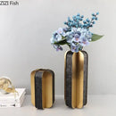 GobekUsa Golden Geometry Vase Artificial Flower Desk Decor - Leather Floral Room Aesthetic