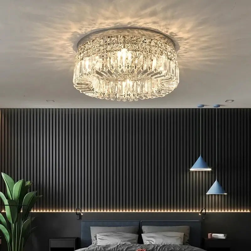 GobekUsa Golden LED Crystal Round Ceiling Lamp