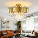 GobekUsa Golden LED Crystal Ceiling Light for Luxury Living Room, Modern Round Crystal Lamp