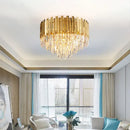 GobekUsa Golden LED Crystal Ceiling Light for Luxury Living Room, Modern Round Crystal Lamp