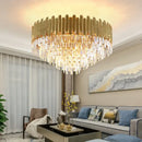 GobekUsa Golden LED Crystal Ceiling Light for Luxury Living Room, Modern Round Crystal Lamp
