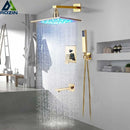 GobekUsa Golden LED Rainfall Shower Faucet with 3-way Mixer and Brass Spout