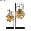 GobekUsa Golden Lotus Leaf Feng Shui Desk Ornament Alloy Sculpture