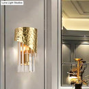 GobekUsa Modern Golden Metallic Wall Sconce with Crystal Block - Stylish Cylinder Light for Living Room