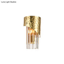 GobekUsa Modern Golden Metallic Wall Sconce with Crystal Block - Stylish Cylinder Light for Living Room