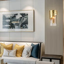GobekUsa Modern Golden Metallic Wall Sconce with Crystal Block - Stylish Cylinder Light for Living Room