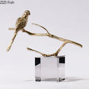 GobekUsa Copper Bird Statue Crystal Base Ornament - Room Aesthetic Decor