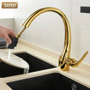 GobekUsa Golden Pull Out Kitchen Faucet Single Handle 360° Water Mixer Tap