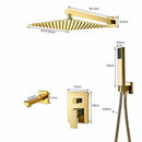 GobekUsa Golden Bathroom Shower Set with Square Rainfall Head and Concealed Mixer Taps