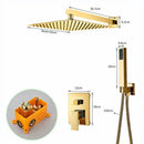 GobekUsa Golden Bathroom Shower Set with Square Rainfall Head and Concealed Mixer Taps