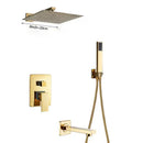GobekUsa Golden Bathroom Shower Set with Square Rainfall Head and Concealed Mixer Taps
